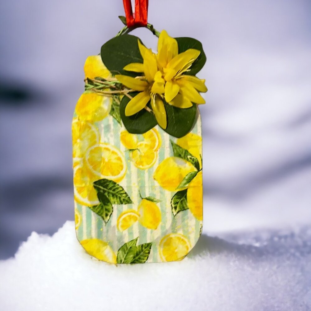 Mason Jar Hanging Wall Decor (Yellow flowers with lemon )